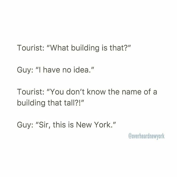 Text conversation about a tourist in NYC surprised a local doesn't know the name of a tall building in New York City.