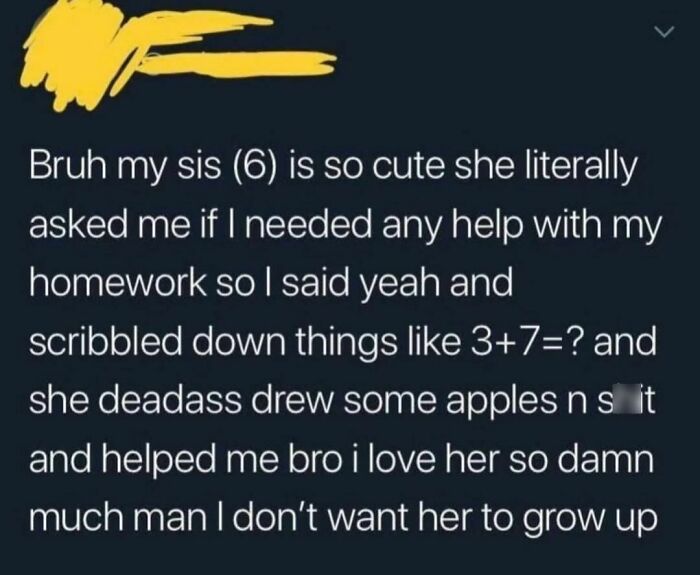 Cute sister helping with homework drawing apples; a wholesome internet moment.