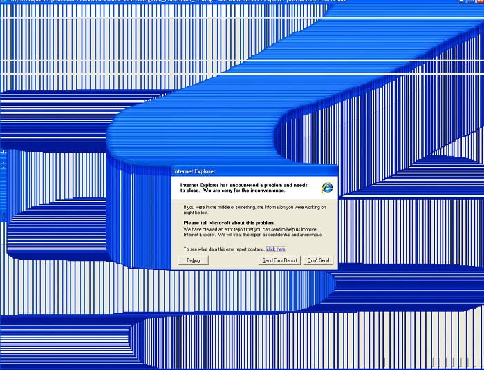 Internet Explorer error on distorted blue screen, capturing old-internet-feel pics.