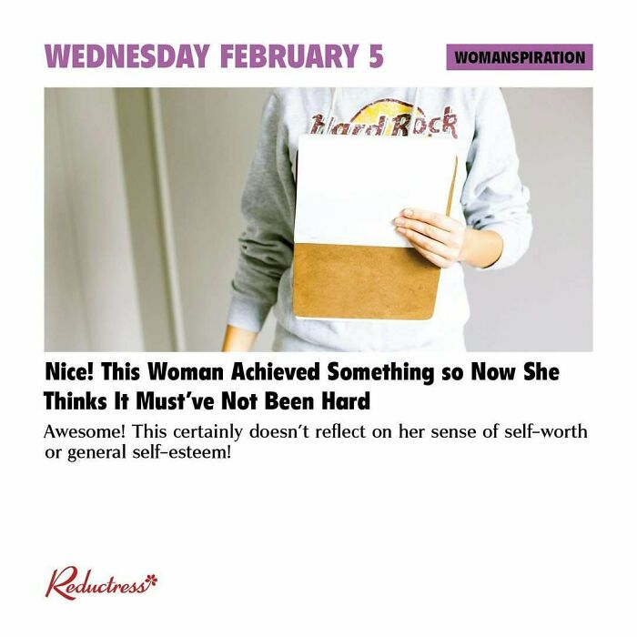 Woman holding a clipboard, illustrating a hilarious fake headline about achievements and self-esteem.