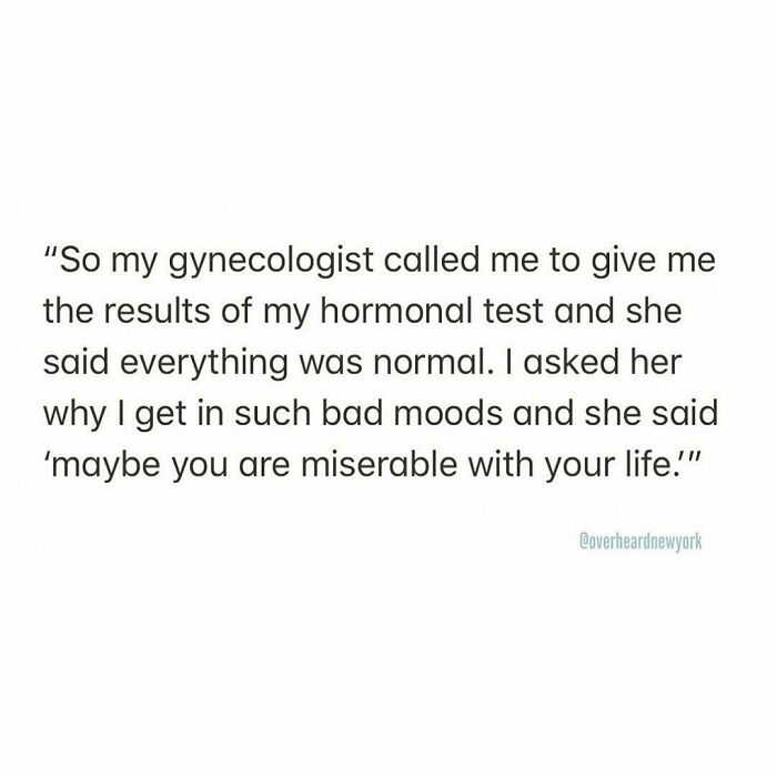 Text post showing a wild NYC conversation about a gynecologist’s blunt response to mood concerns.