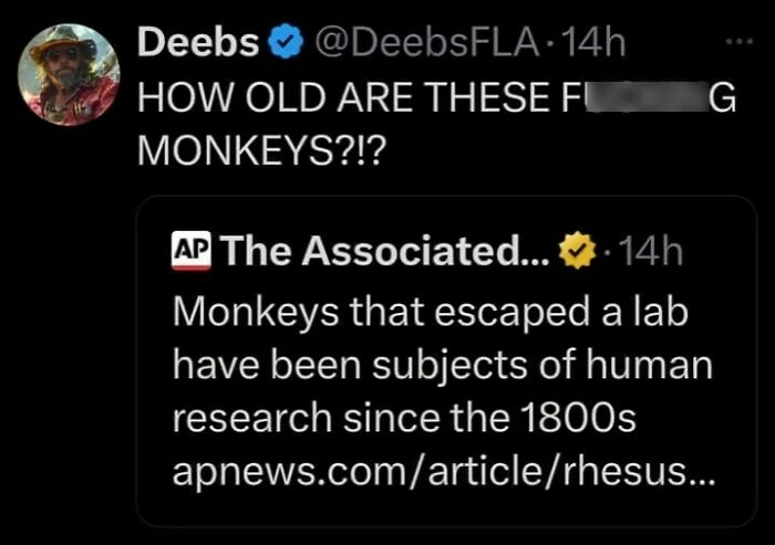 Official social media account humorously questions the age of lab monkeys in a viral post.