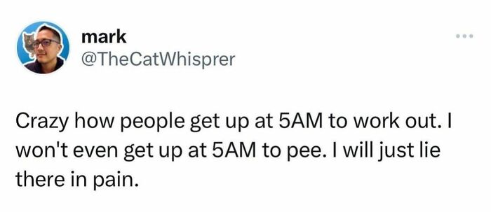 Hilarious meme about the struggle to wake up early, shared on Instagram with a humorous tweet format.