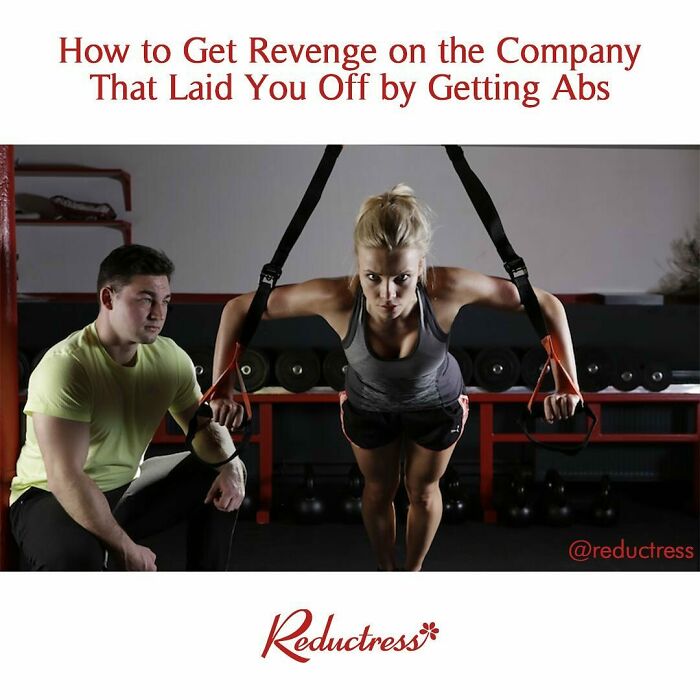 Woman working out with suspension straps while a man coaches her, illustrating funny fake article headlines from Reductress.