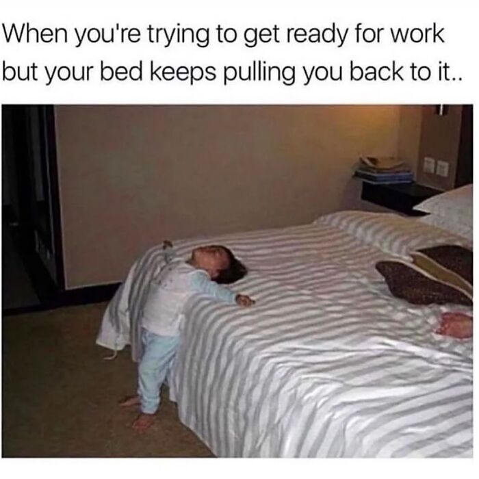 Child struggling to get out of bed, illustrating relatable memes humor.