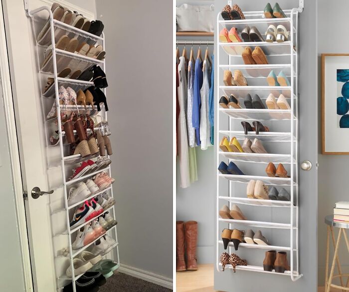 Over-the-door shoe racks showcasing organized footwear to declutter and organize your home.