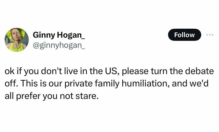 Funny meme about a US debate, shared on Instagram, highlighting humor in family dynamics.