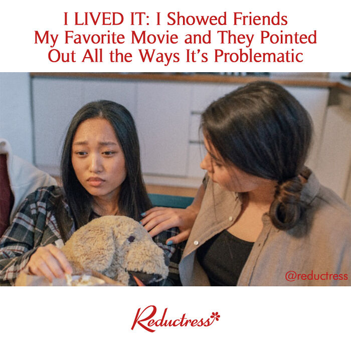 Two women sitting with a plush dog toy, one consoling the other, illustrating funny fake article headlines from Reductress.