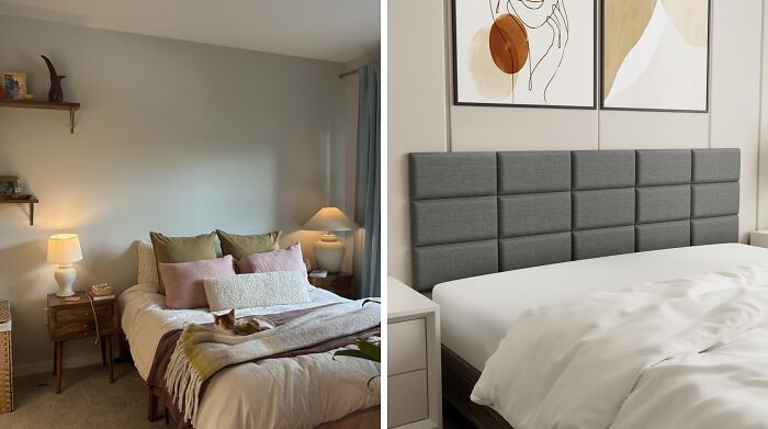 Before and after of a bedroom showing stylish Reddit room upgrades with new decor and furnishings.