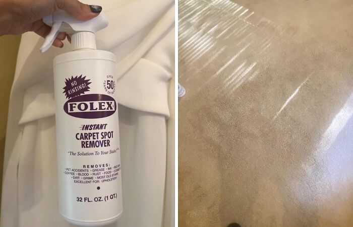 Folex carpet spot remover spray bottle and clean carpet, showcasing a best buy from Amazon.