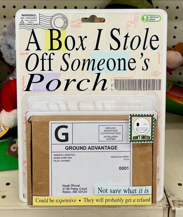 Fake product packaging designed to look like a stolen delivery box, part of sneaking fake products into real stores.