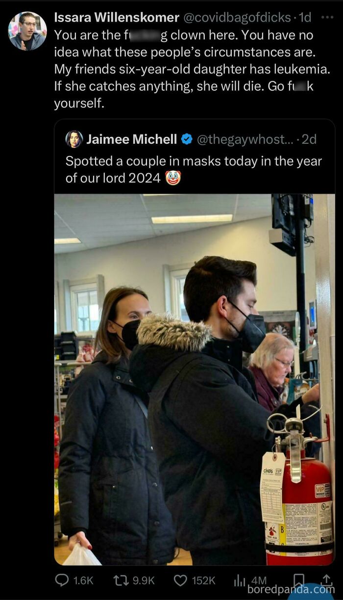 People in a store wearing masks, highlighted for facepalm moments online, showing various reactions.