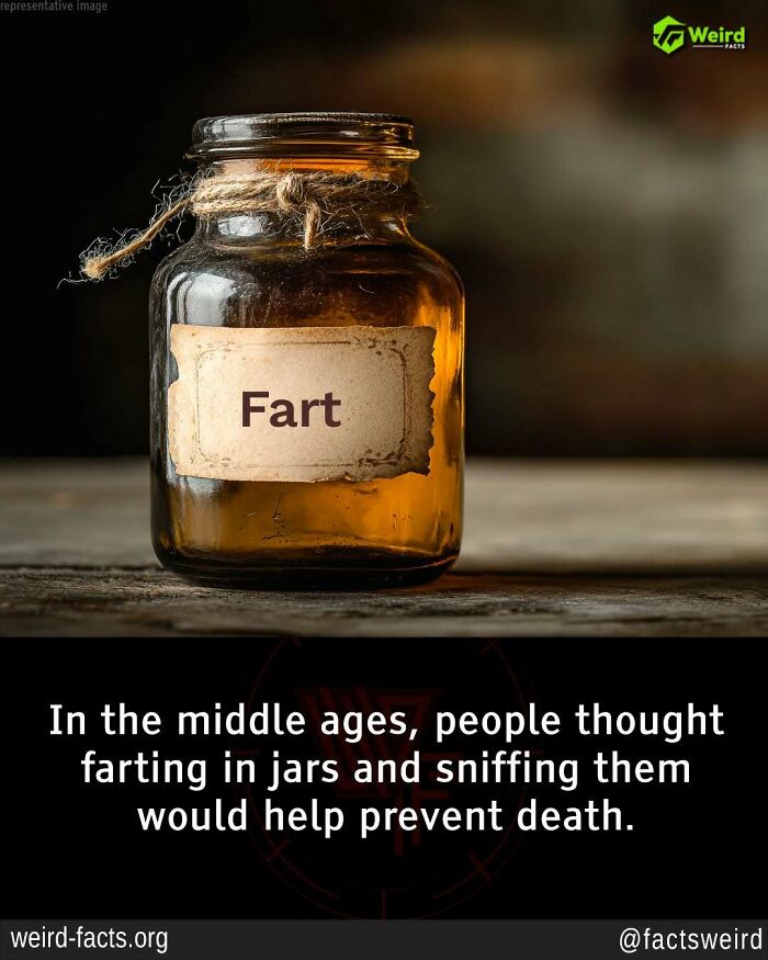 A jar labeled "Fart," linking to weird and random facts about unusual Middle Ages beliefs.