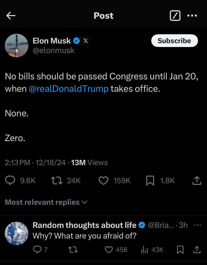 Tweet about Congress bill delay with zero support, showing a facepalm moment.