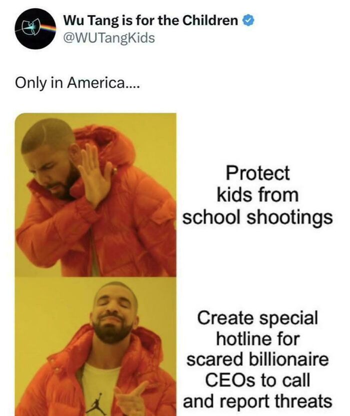 Meme highlighting facepalm moments about priorities, contrasting kids' protection and CEOs' hotline in America.