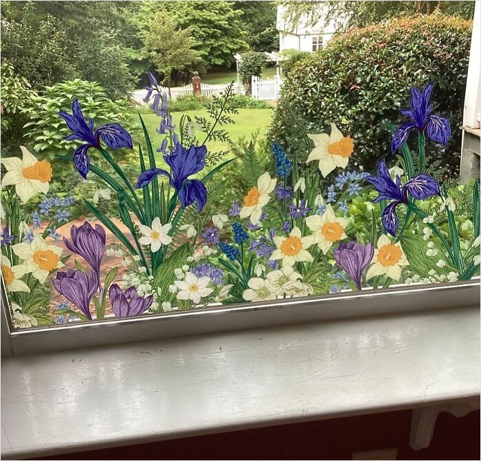Floral window decoration with vibrant garden view, showcasing one of the coolest things we covet.