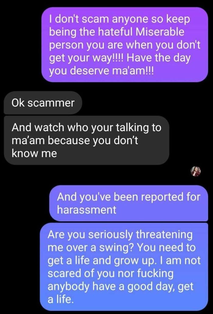 Text exchange highlighting a beggar being chooser scenario with heated responses.