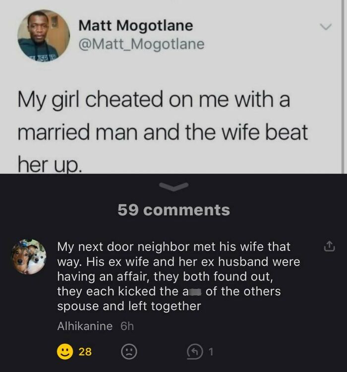 Tweet and comment about relationship drama, humorous and relatable memes for men.