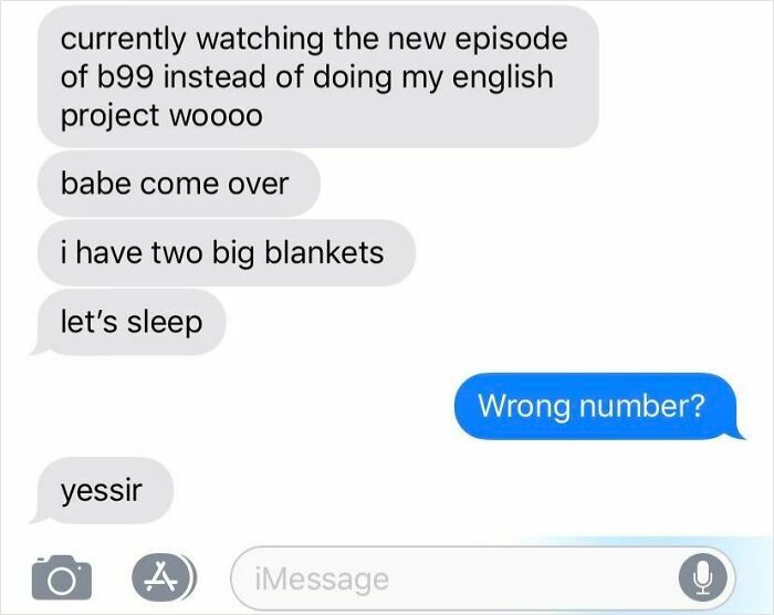 Text exchange about blankets and wrong number, representing one of the best texts of 2024.