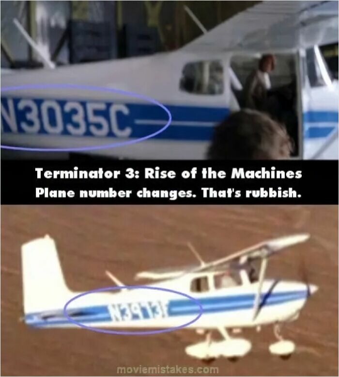 Plane number changes highlighted as a movie mistake in Terminator 3, showcasing classic movie mistakes you missed.