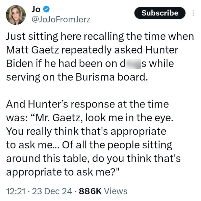 Twitter screenshot from White People Twitter discussing Hunter Biden and Matt Gaetz exchange about Burisma board questions.