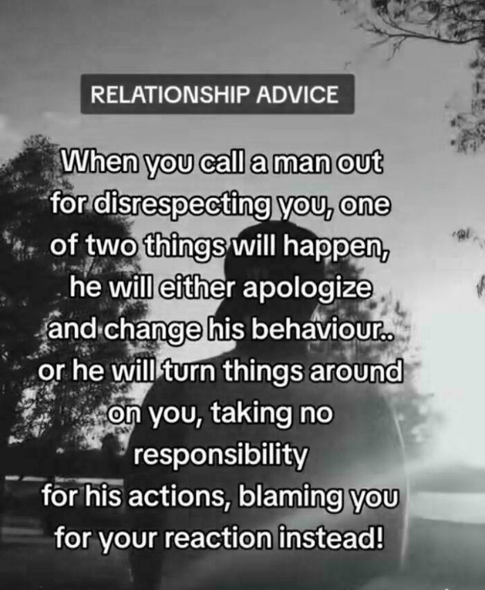 "Text reads 'Relationship Advice' with insights on handling disrespect and reactions, set against a nature backdrop."