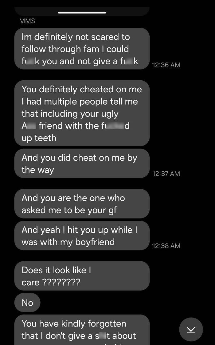 A series of text messages expressing anger and accusations in a confrontational tone.