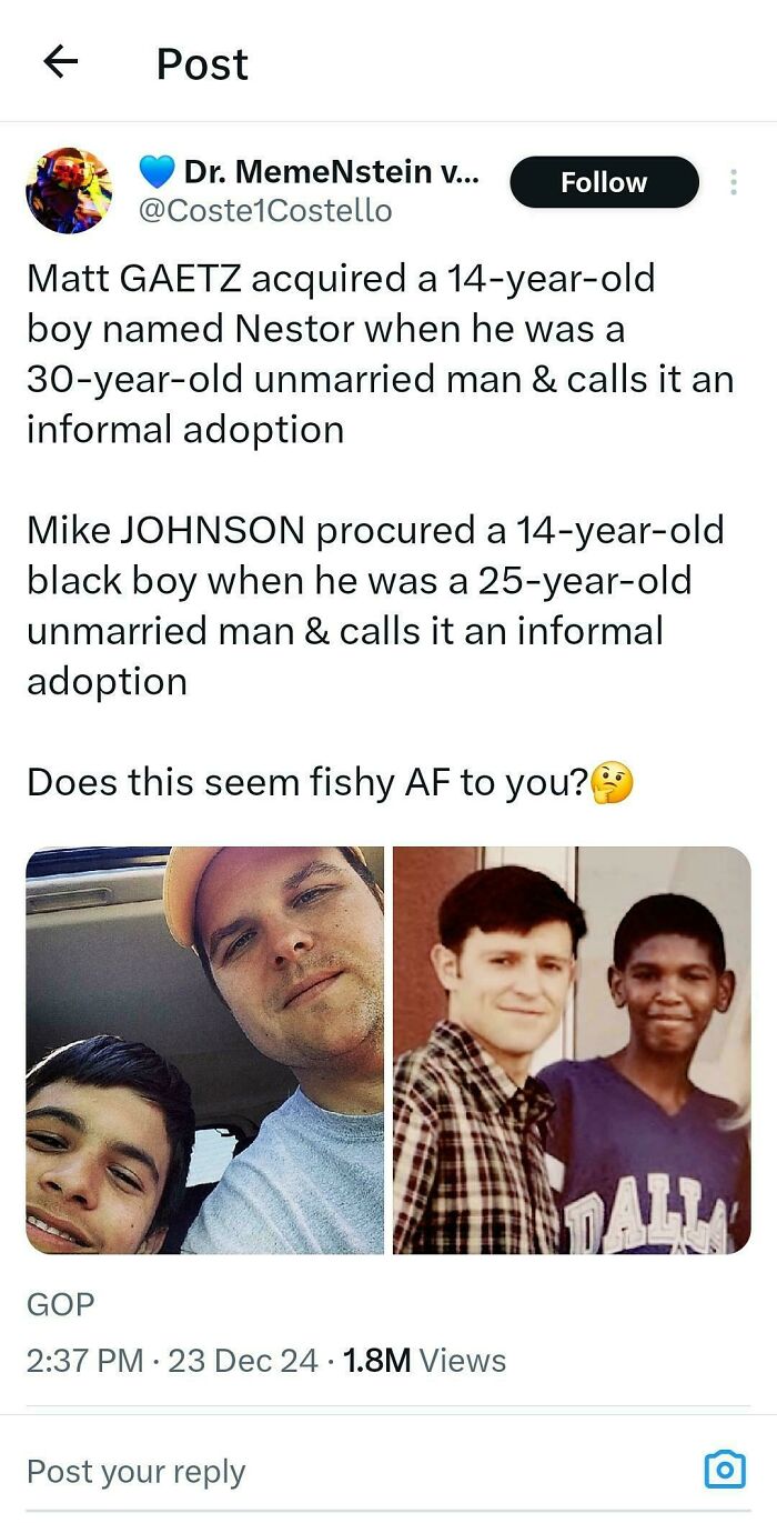 Twitter post calling out disparities in informal adoption with photos of two men and two boys in a White People Twitter screenshot.