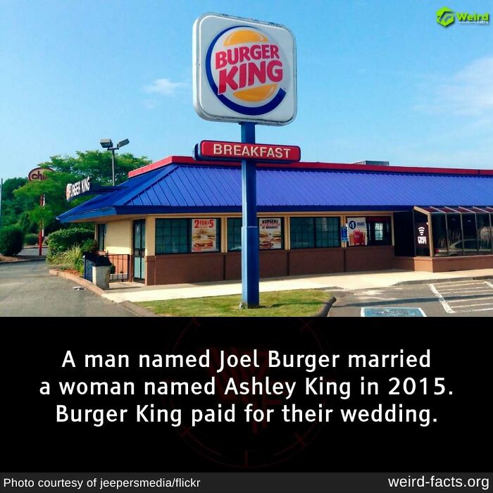 Burger King restaurant with a sign, highlighted by a caption about a unique wedding paid for by Burger King.