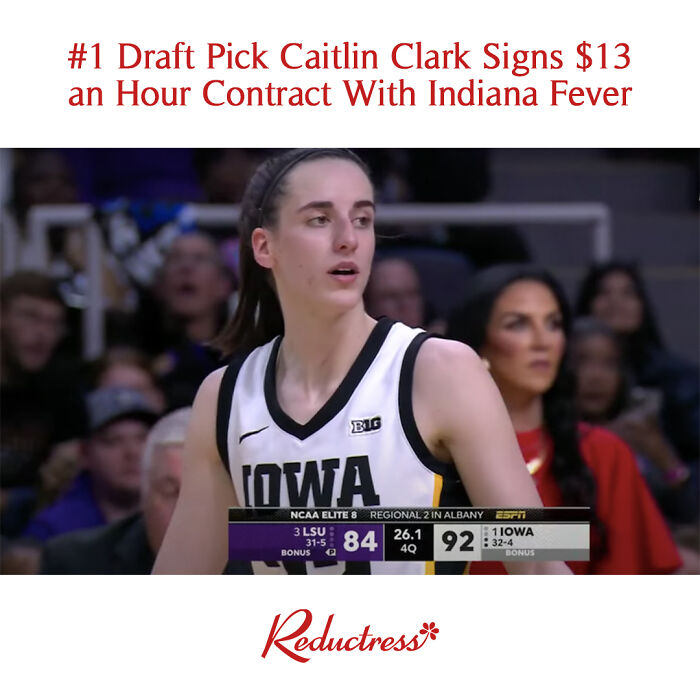 Female basketball player in Iowa jersey during NCAA game featured in funny fake article headlines from Reductress online magazine.