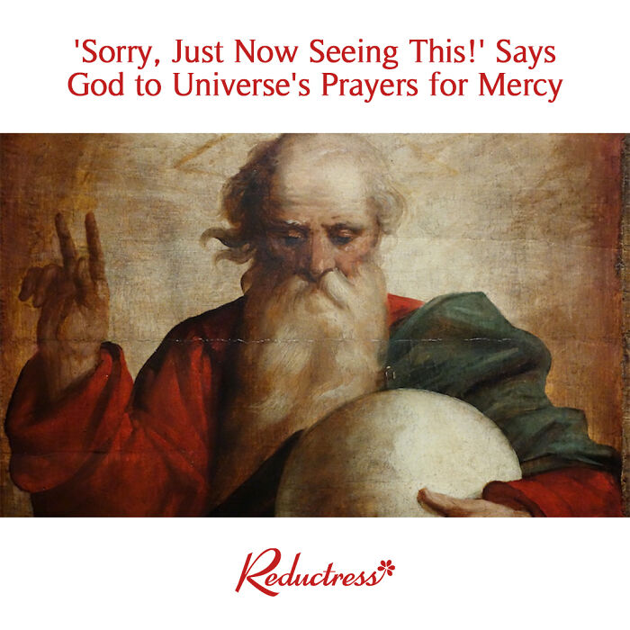 Painting of an elderly man with a long beard holding a globe, example of funny fake article headlines from Reductress.