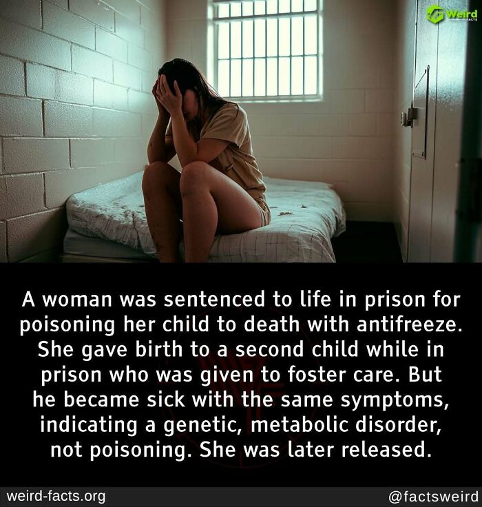 Woman sitting on a prison bed, highlighting weird and random facts about a wrongful life sentence for poisoning.