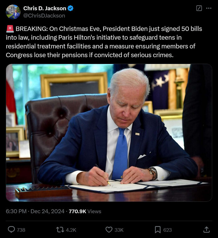 President Biden signing bills into law on Christmas Eve, featured in popular white people Twitter screenshots calling out issues.