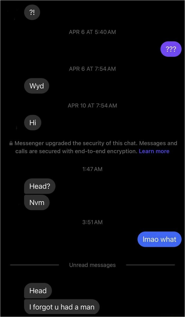 Chat screenshot showing cringy conversations from men not taking no for an answer.