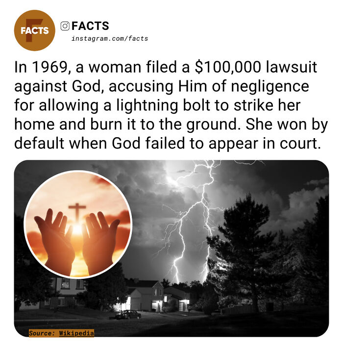 Hands reaching towards a cross with lightning overhead, illustrating an interesting fact about a lawsuit against God.
