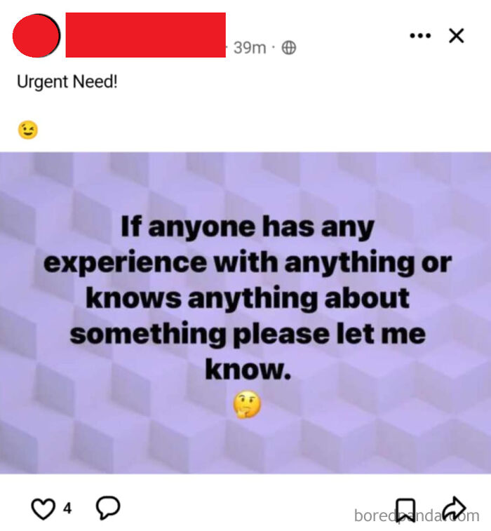 Screenshot of a neighbor post asking for any experience or information on anything in a wild neighbors app.