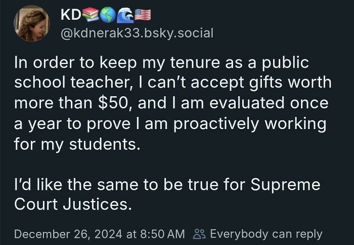 Twitter screenshot from White People Twitter calling out ethics in public service and Supreme Court Justices.