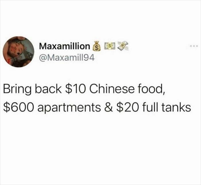 Tweet highlighting financial struggles of the 'Lost Generation', mentions affordable food, housing, and gas prices.