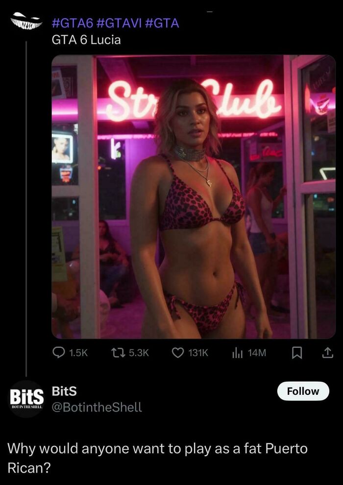 Woman in a pink leopard print bikini standing in neon-lit club scene, highlighting facepalm moments in basic logic.