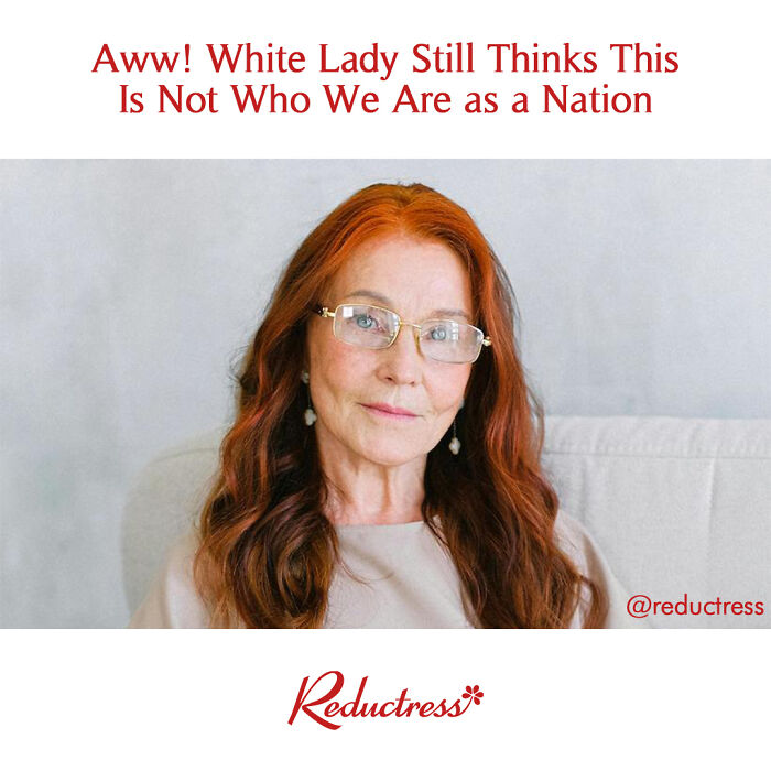Redhead woman with glasses sitting on a couch under a funny fake article headline from Reductress online magazine.