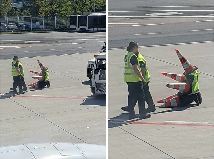 Workers At Prague Airport Having Fun