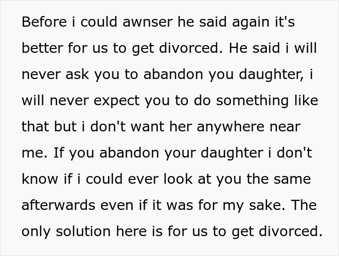 Text image discussing divorce as a solution after stepdad accusation horror. Text image discussing divorce as a solution after stepdad accusation horror.