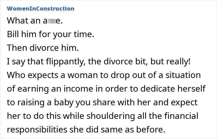 Text discussing unfair financial expectations during maternity leave.