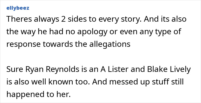 Text comment discussing lack of apology and mentions of Hollywood celebrities. Text comment discussing lack of apology and mentions of Hollywood celebrities.