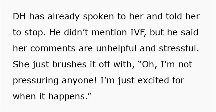 Text excerpt discussing mother-in-law's comments causing Christmas pregnancy stress.