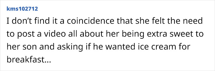 Text comment criticizing a viral momfluencer's video about her son. Text comment criticizing a viral momfluencer's video about her son.