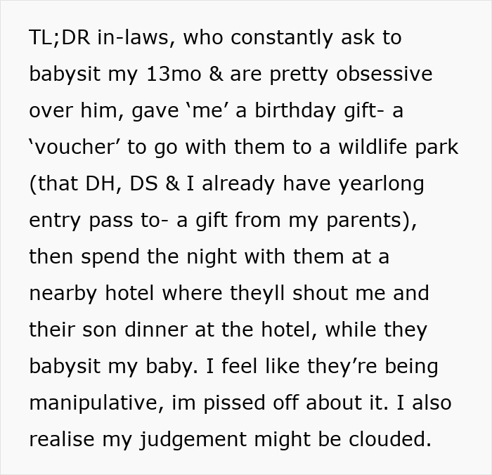 Woman Grows Suspicious After In-Laws Gift Her A Vacation Voucher To Babysit Their Grandkid