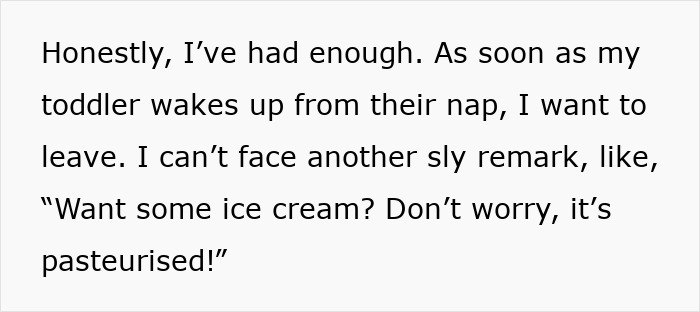 Text expressing frustration over sly remarks related to pregnancy stress.