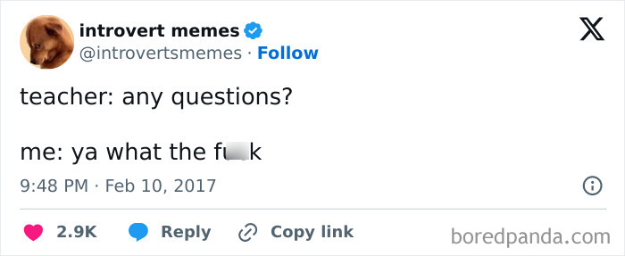 University life meme about a student's humorous response to a teacher's question.