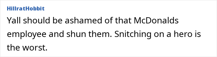 Customer upset over McDonald&rsquo;s employee, suggesting community disapproval in online comment.